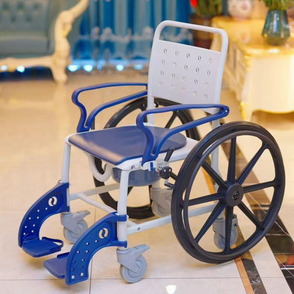 Adjustable Bath Commode Wheel Chair Foldable Disabled Commode Chair