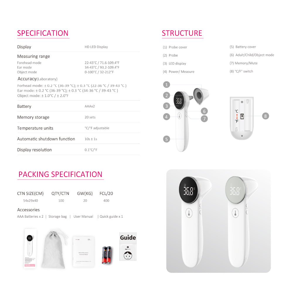 Dual Mode Forehead and Ear Thermometer